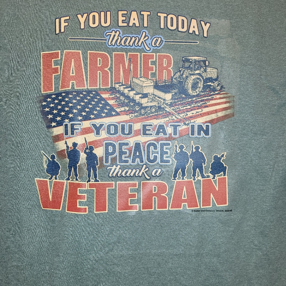 Size large greenish gray thank and veteran thank a farmer t shirt xl